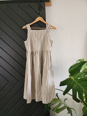 Everlane Striped Beige And Cream Seersucker Dress Sundress | Women's Small